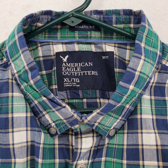 American Eagle Outfitters Shirt Mens Blue Plaid 100% Cotton Size Extra Large - Picture 7 of 12